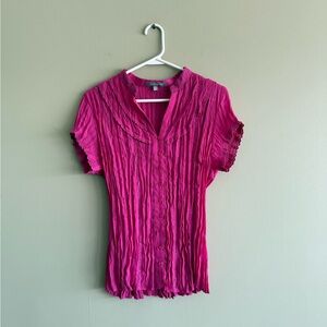 NY Collection Pink Crinkle Dainty Short Sleeve Blouse